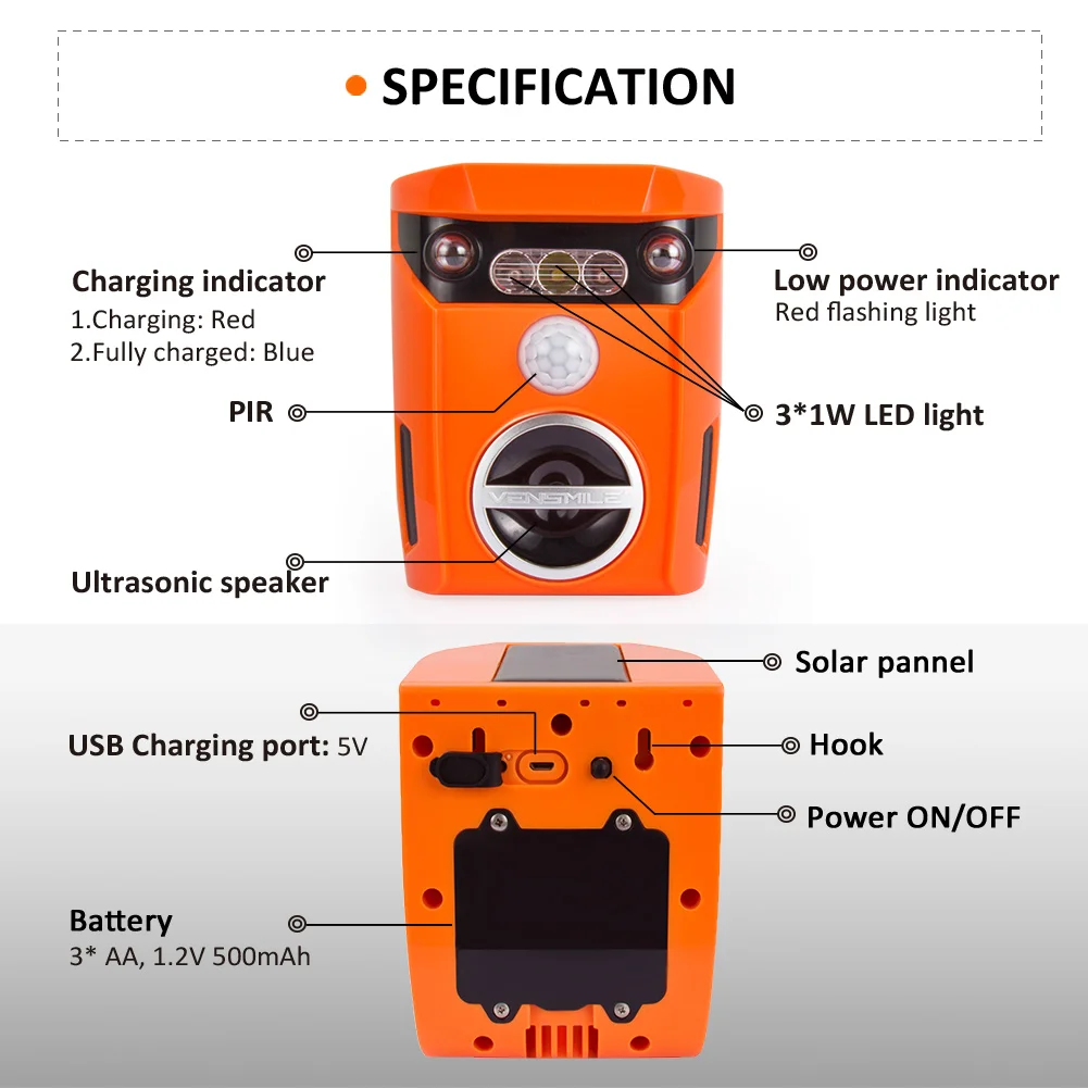 Solar Power Animal Repeller Waterproof IP65 Birds Deer Pig Squirrel Monkey Pigeon Smart Scarecrow Pest Control Animal Repellent