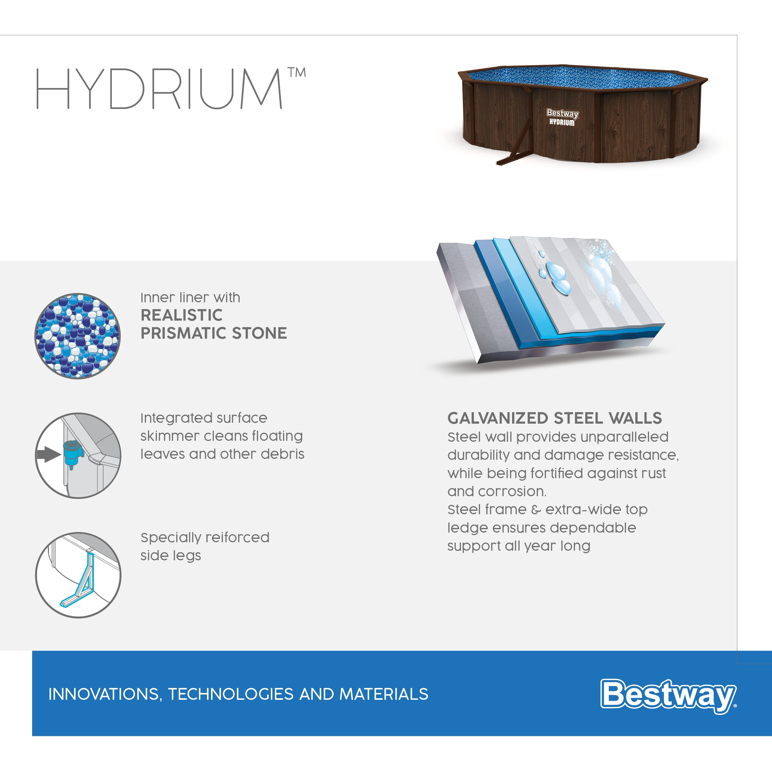 Bestway 561cw Piscina Estructural Wood Grain Oval Stainless Steel Wall