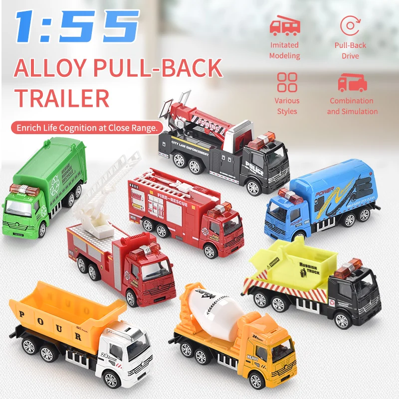 8 вариантов дизайна 1:55 сплав тянуть обратно мини прицеп автомобиль игрушка модель грузового автомобиля с музыкой и светом