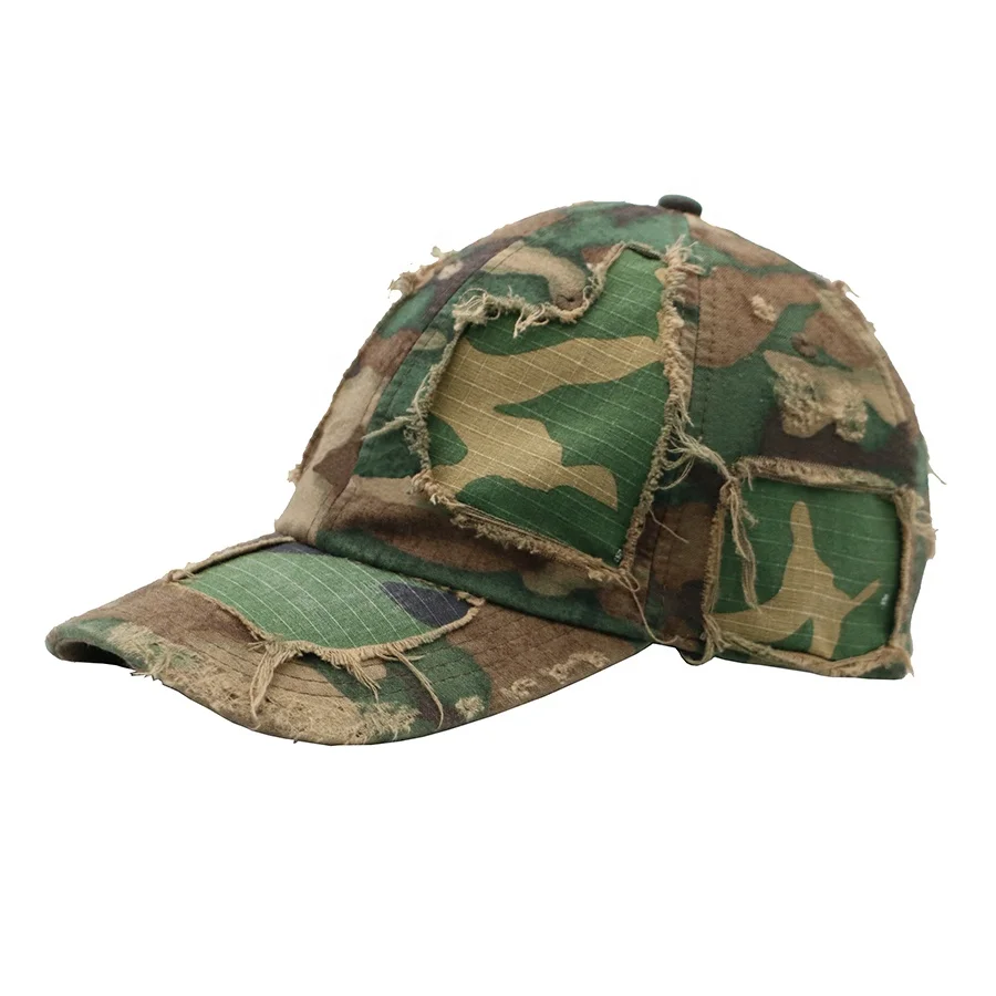 Design 6 Panel Camo Pattern Hat Unstructured Acid Washed Distressed Dad Caps Vintage Dad Hats