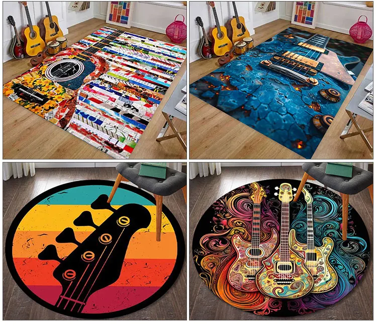 Custom 100% Nylon Printed Burning Rubber Guitares Acoustic Mat Music Area Carpet Living Room With Logo factory