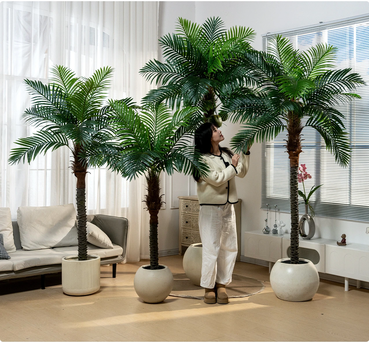 Nearly Natural Artificial Eco-friendly Coconut Palm Bonsai Tree for Park/ Hotel Decorative Plants Faux Material