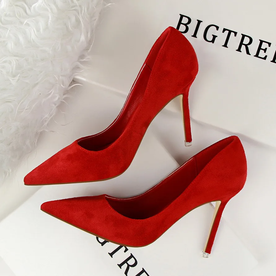 Big Size 42 43 Sepatu Wanita Sexy Fashion Suede Leather Dress Pumps Women  Pencil Heels for Ladies Shoes