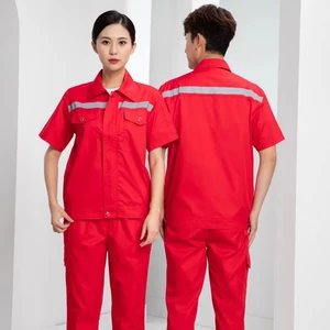 Summer Short-sleeved Overalls Shirt High Visibility with Reflective Strips Comfortable and Breathable Construction Site Workshop