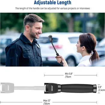 NEEWER 12"/30cm Telescoping Interview Mic Handle for Wireless Go, Lavalier Video Microphone Handheld Adapter with Cold Shoes detail image