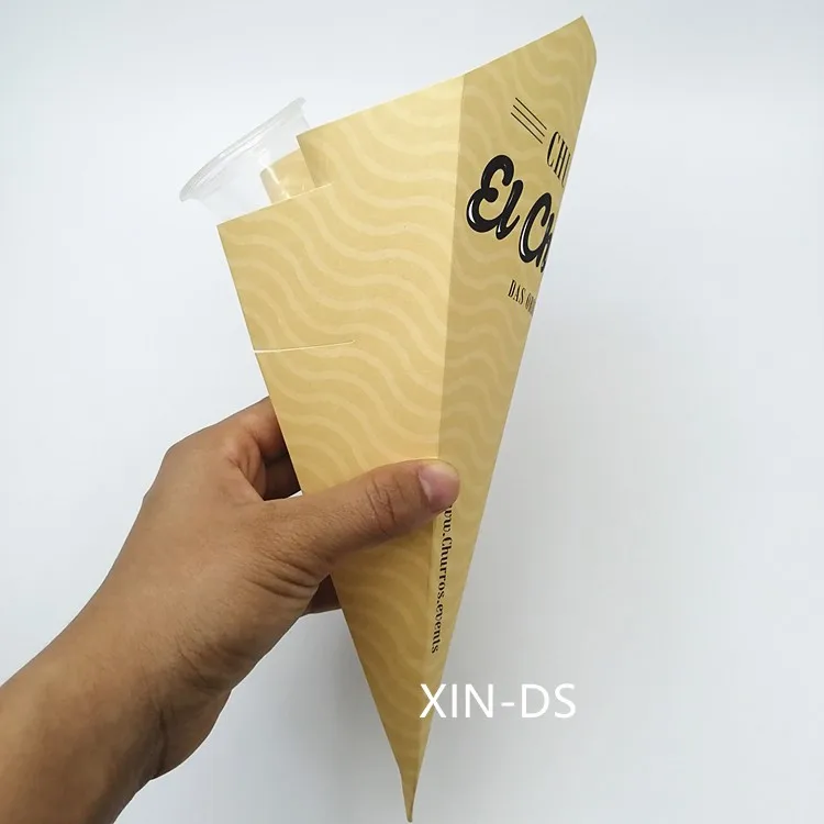 Paper cone paper  holder for french fries crepe  pancake food box with sauce part