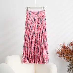 Women's Vintage Western Style A-Line Skirt High Waist Long Pleated Stretchy Fashionable Casual Party Wear Summer Mini