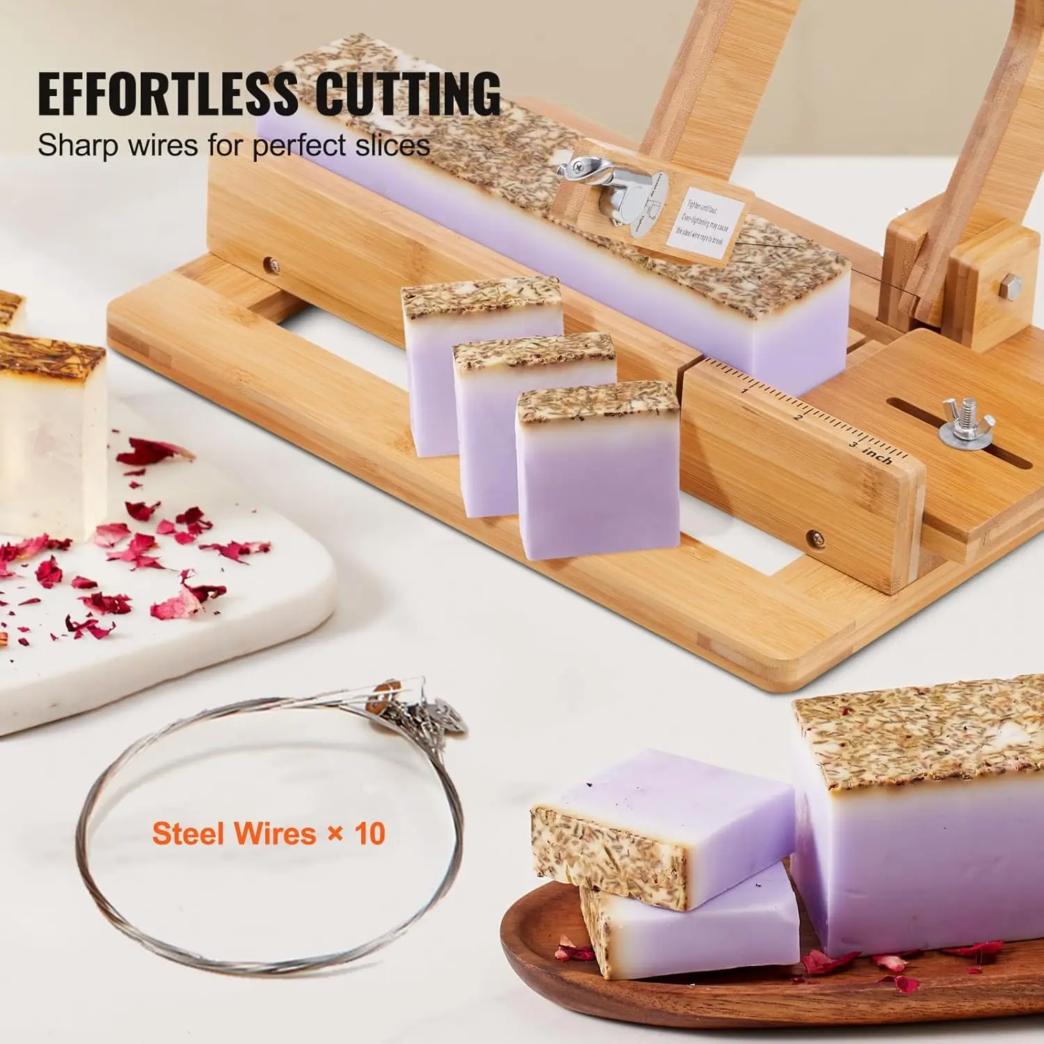 Soap Cutter Bamboo Soap Slicer with Adjustable Stainless Steel Wire, Multi Handmade Soap Wire Cutter DIY Making Cutting Tool