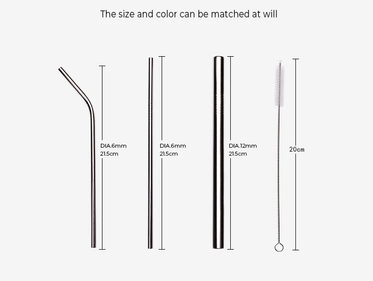 Drinking Straws Set Ecofriendly Reusable Metal Logo 304 Stainless