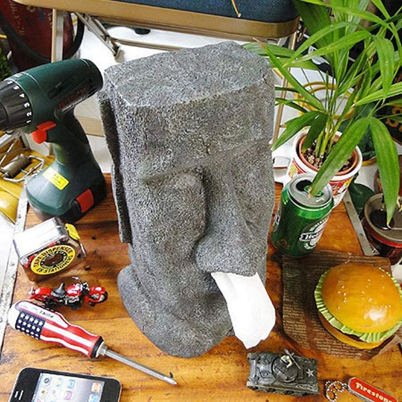 Resin Snot Type Pumping Tissue Box Moai Easter Island Stone Face Portrait Moai Tissue Box Holder