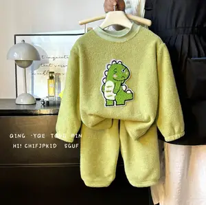 Children's Home Clothes Cardigan Baby Girl Pajamas Set New Furry Soft Waxy Jacquard Loose Flannel Set