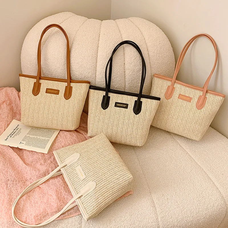 2024 New Design Woman Fashion Tote Bags Woven Style Material Handbags Large  Capacity Cheap Woman Bags for Beach