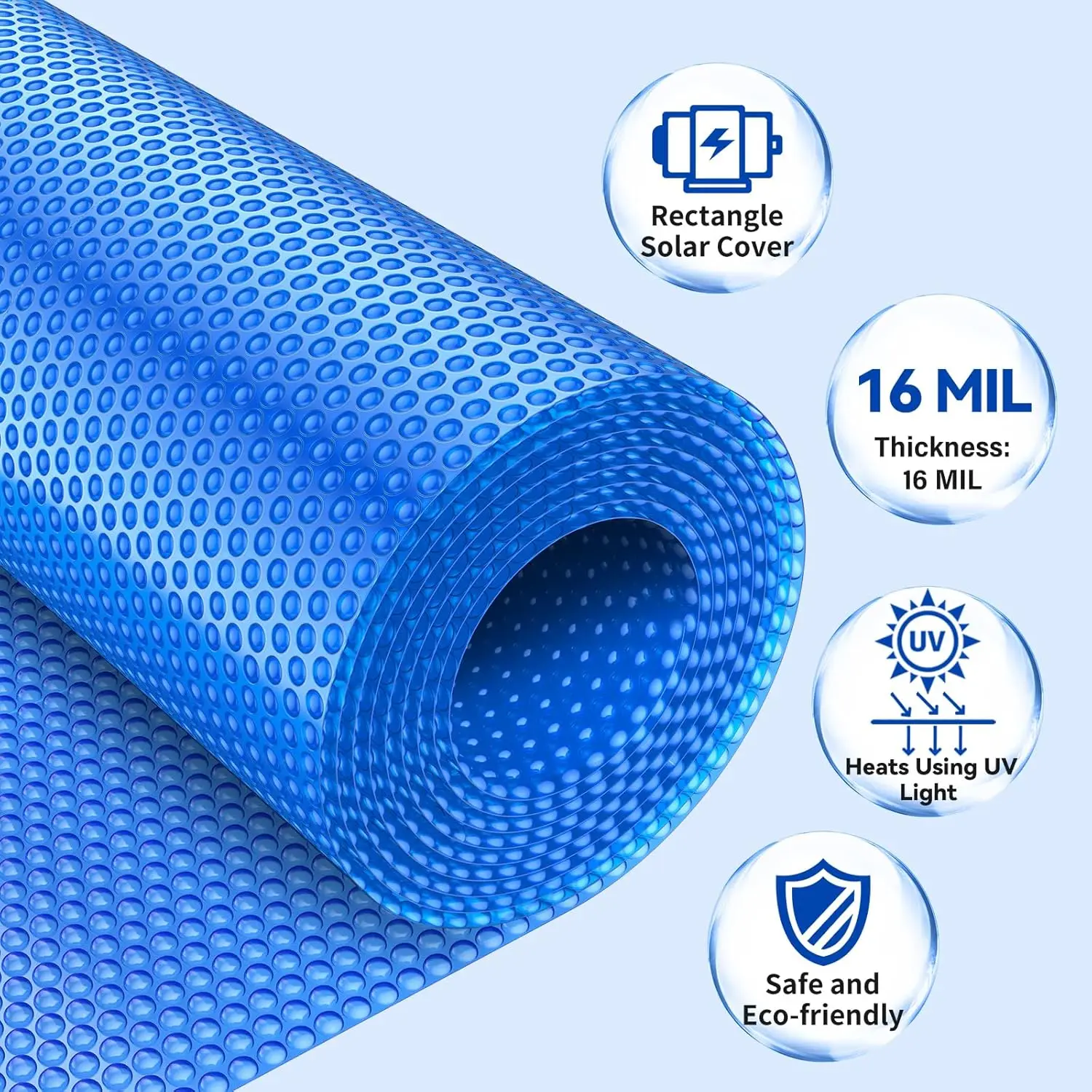 Blue 12/16 Mil Solar Pool Cover UV Resistant Bubble Insulation Retains Heat Reduces Evaporation Cuts Heating Swimming Pools manufacture