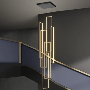 Manufacturer Custom Creative Post-Modern Lamps Home Decor Luxury Lobby House Long square Led Gold Chandelier Pendant Lights