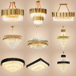 Luxury Ceiling Chandelier Custom Round Indoor Empire Black Gold Modern LED K9 Home Living Room Crystal Chandeliers Pendant Light