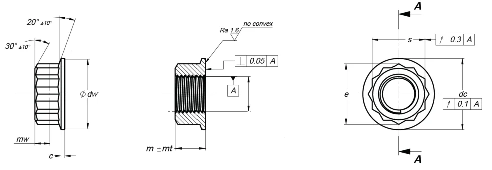 Nuts with spherical collar. DIN 74361. Material 8