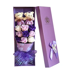 High Quality Mothers Day Rose Flowers Bouquet Gift Box Bear Red Rose for Valentines Day Gift