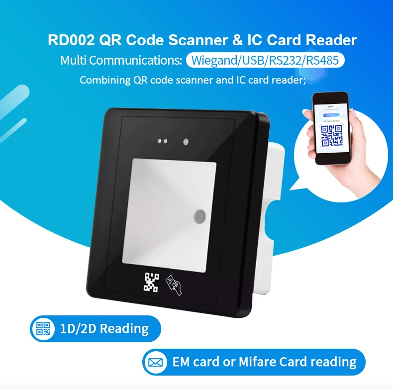 Rakinda RD002 Wiegand Dynamic QR Barcode Scanner IC Card Reader