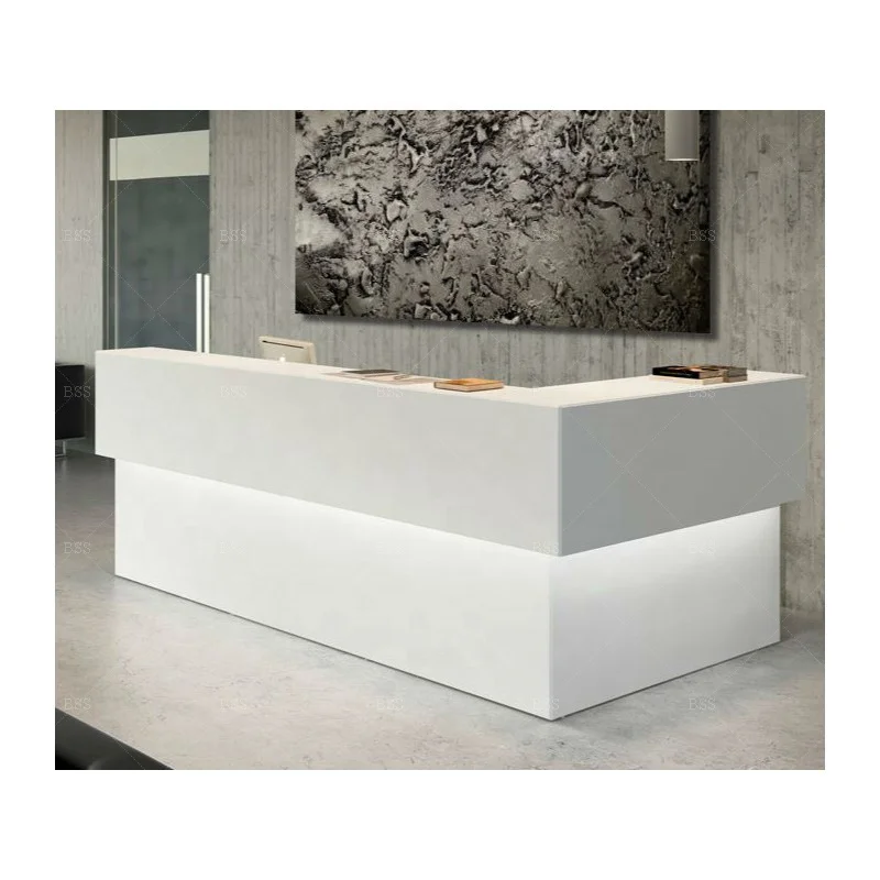 Reception Counter Medical Spa Design Modern Contemporary Artificial Marble L Shape White Medical Reception Counter