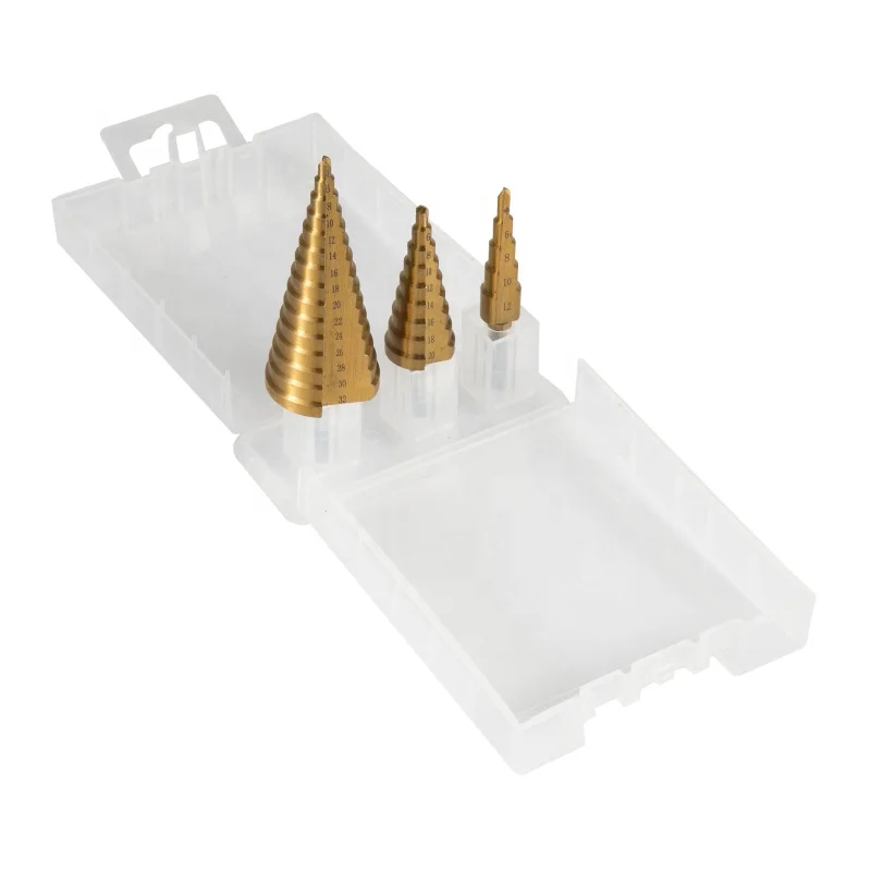 Factory Metric 3-Piece Hex Shank HSS Step Drill Bit Set for Metal R Trough Recessed Drill Bits