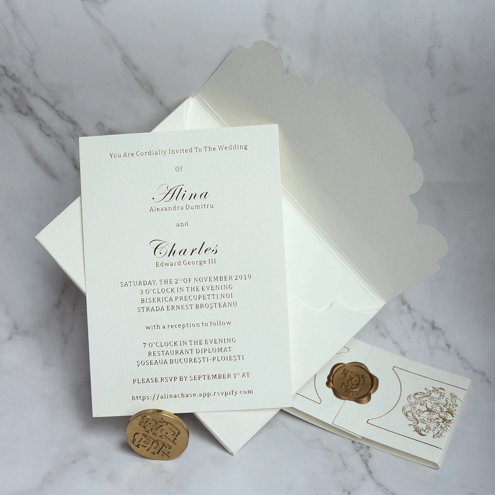 Convites de Casamento em Acrílico Fosco com Folha de Ouro, com Faixa e Selo  de Cera, Cartões de Convite de Casamento com Cartões RSVP, image size:1000x1000