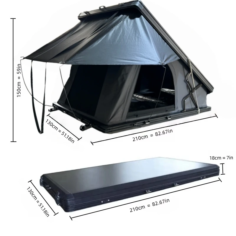 Aluminum Shell Roof Top Tent with 320g Polyester Cotton and Waterproof >3000 mm for 2-3 Person Camping