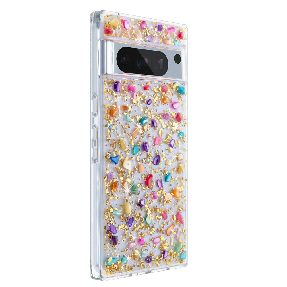 Aikusu Resin Epoxy Case for Google Pixel 8 7a 6a Gold TPU PC Phone Case for Google Pixel 8 Pro Shock Mobile Case