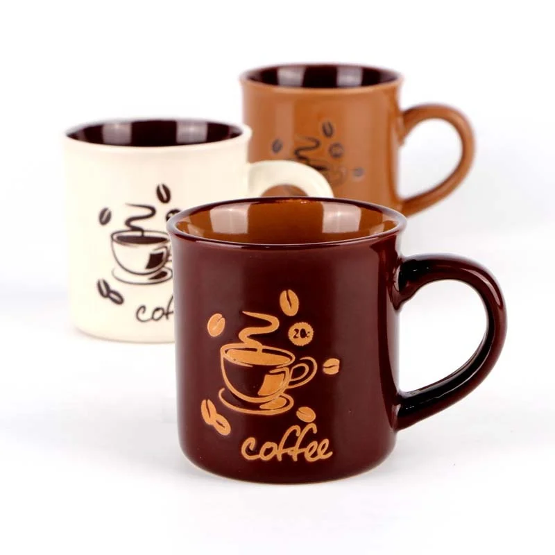 Custom Nordic Retro 8oz Imitation Enamel Cup Printed Mug Customized Brown Stoneware Mug Ceramic Coffee Mugs with logo