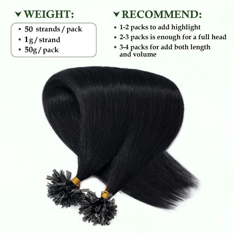 Extensii de păr uman cu vârf în formă de U, 16-26, cu keratină, fuziune, vârfuri drepte, Remy, pre-lipite, 50g_voghion.com