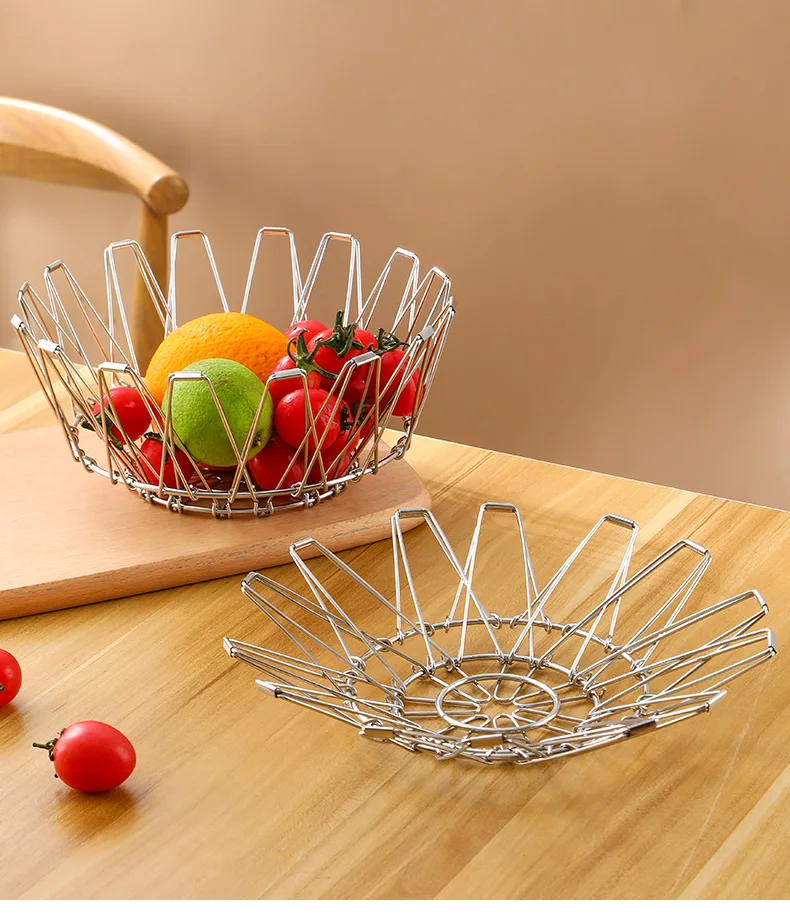 Creative Multifunctional Storage Basket Stainless Steel Household Fruit Tray Simple Telescopic Folding Flower Basket