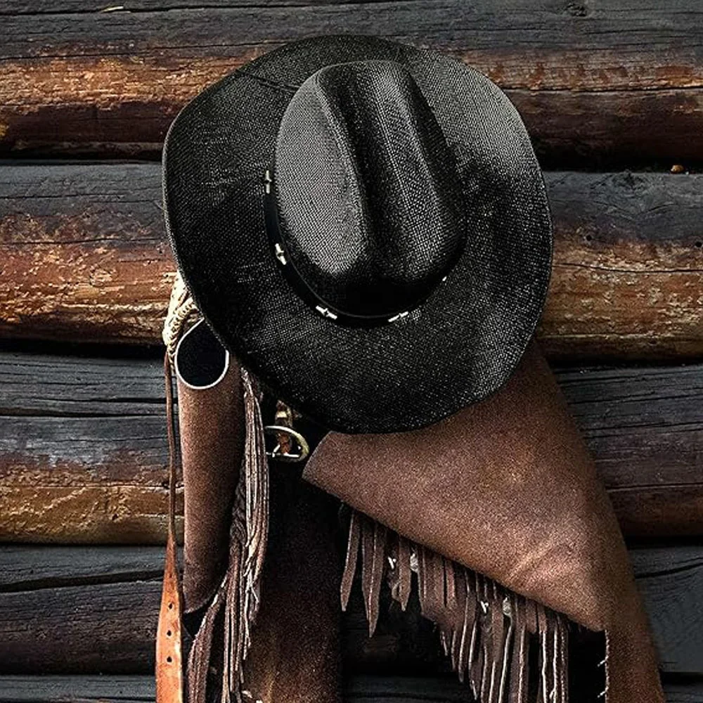 Straw Cattleman Crease Cowboy Hat - Shapeable Wide Brim Western Straw Cowboy Hat, Wide Brim Cattleman Crease Unisex main image 3