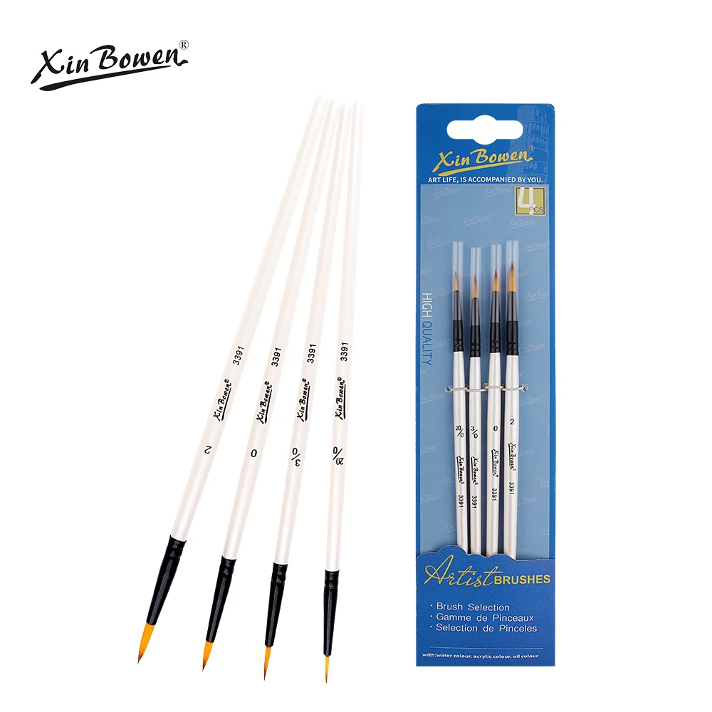 Xin Bowen 4PCS Paintbrushes Kit Mini Round Head Fine Paint Brushes Set Detail Painting Brushes With Nylon Hair Wood Handle