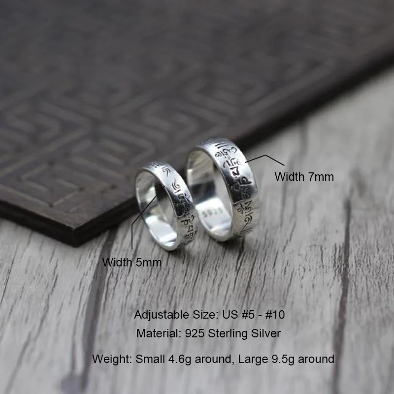 JUNTEN Sterling Silver Om Mani Padme Hum Adjustable Ring - Tibetan Buddhist Mantra Jewelry - View #9