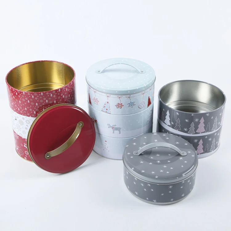 Biscuit Packaging Box Round Three Layer Tin Cookies Box