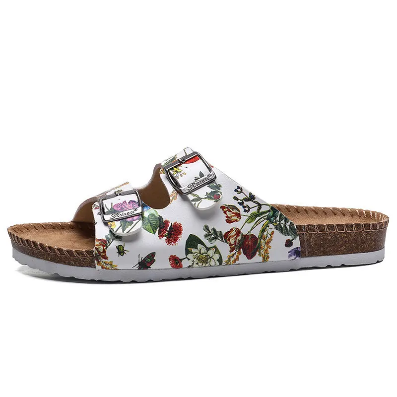 Soft Wood  Soles Comfortable European Style Sandals Latest Design Summer Flower Beach slippers White Platform Sandal