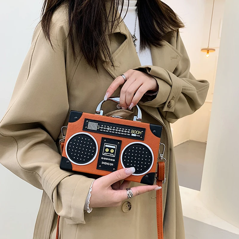 Borsa A Tracolla Donna A Forma Di Radiolina Vintage In Similpelle - Pochette Con Manico In Metallo - Regalo Originale Per Amiche