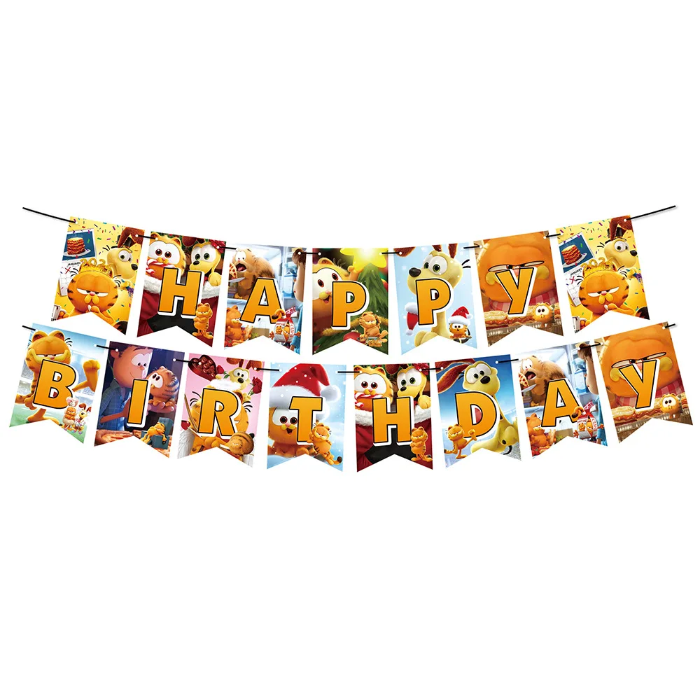 Fast Shipping Garfield theme fat cat short hair cat funny animation decoration children's birthday cake Toppers balloons Banners