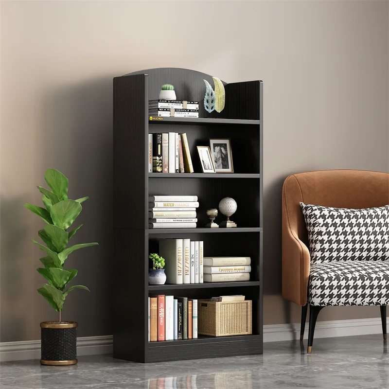 YQ FOREVER Morden Black Wooden Panel Bookcase Shelve Book Storage Standing Living Room Furniture