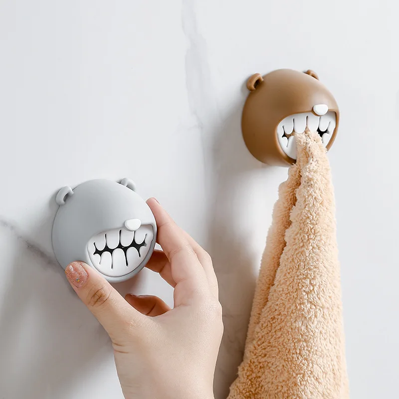 Kitchen punch free cartoon rag towel plug bathroom wall hanging face towel storage rack wall bear towel hook