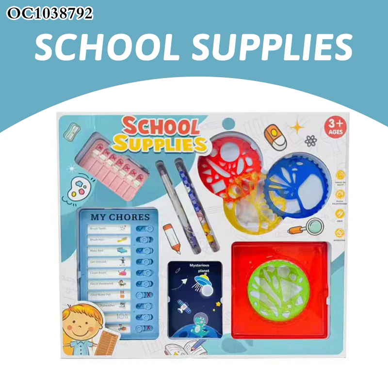 Cute Stationery Set Kids Educational Learning Materials Large Scale Spirograph Drawing Tools Art Toy Sets for Children with Pens