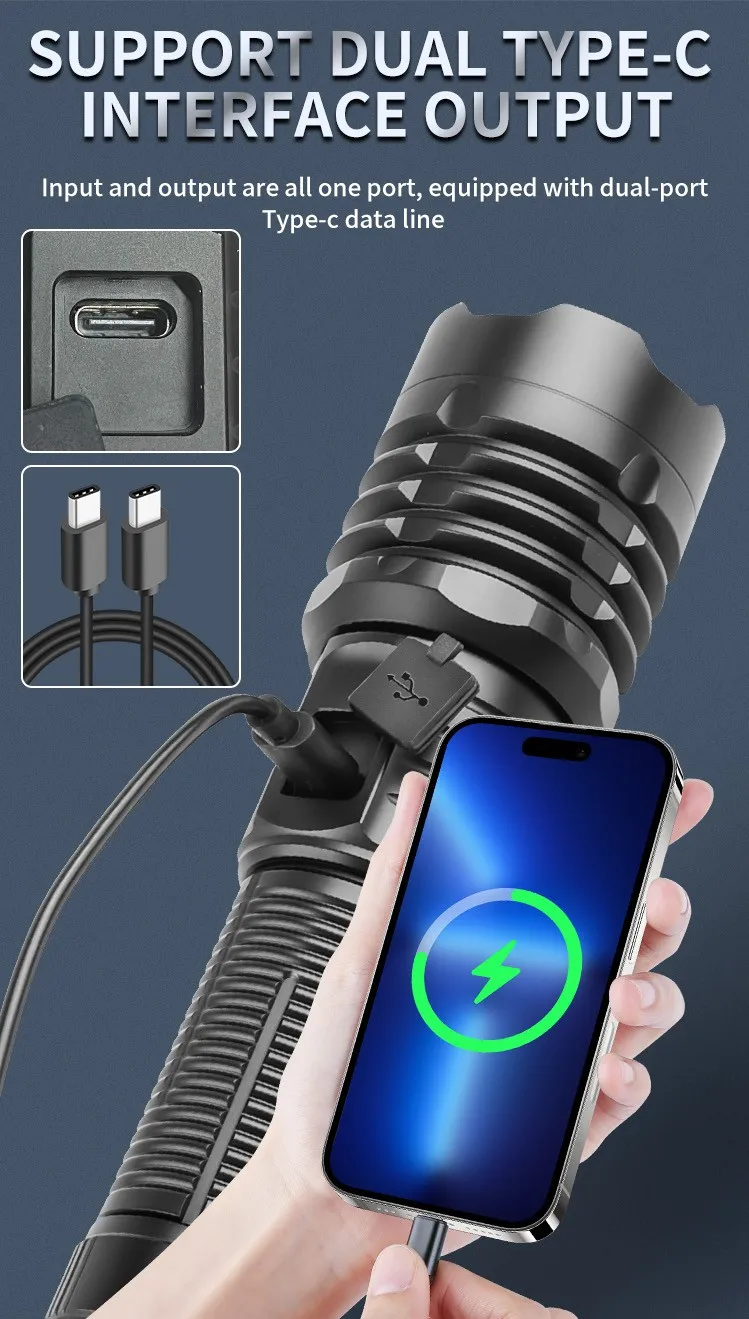 30W LED Flashlight 1200lm High Power 1000m Zoom Tactical Emergency Spotlights Aluminum Alloy Telescopic Torch Tactical Light