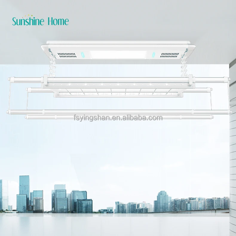 Electric Ceiling-Mounted Clothes Drying Rack with Fan Indoor/Outdoor Balcony Laundry Hanger for Towels & Clothing