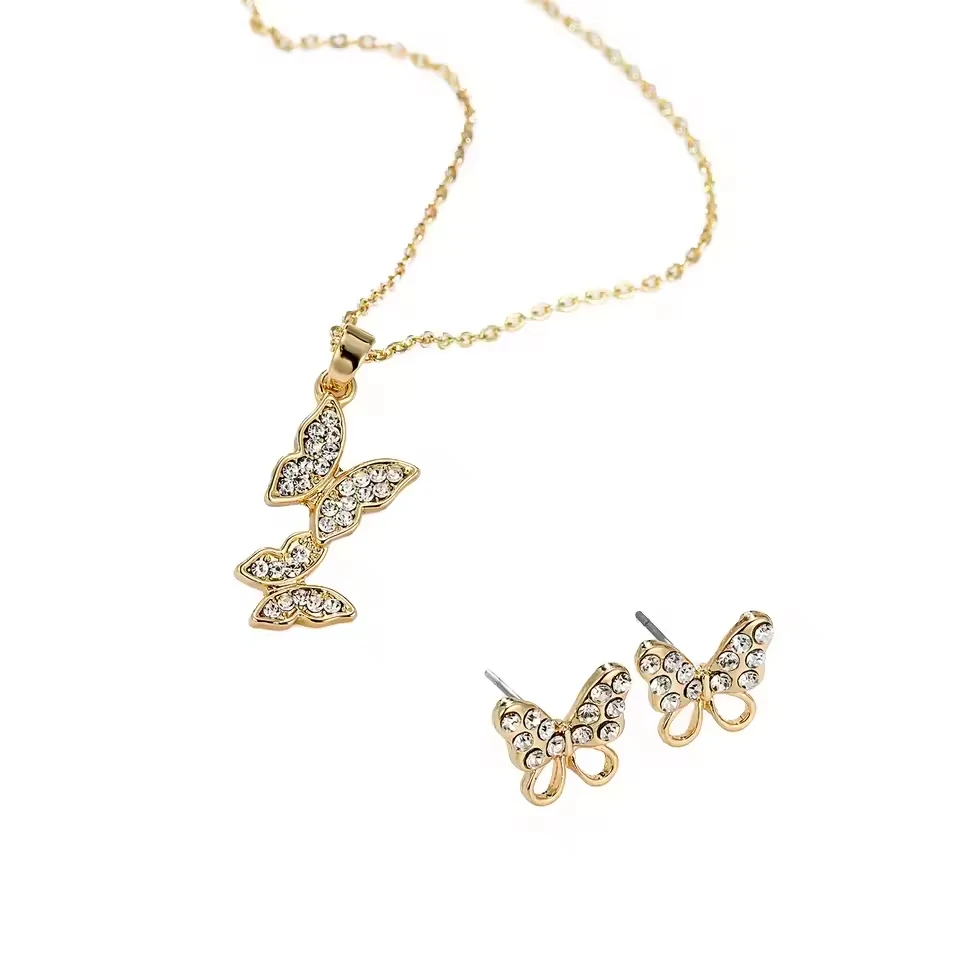 Elegant 14k Gold Butterfly Jewelry Set