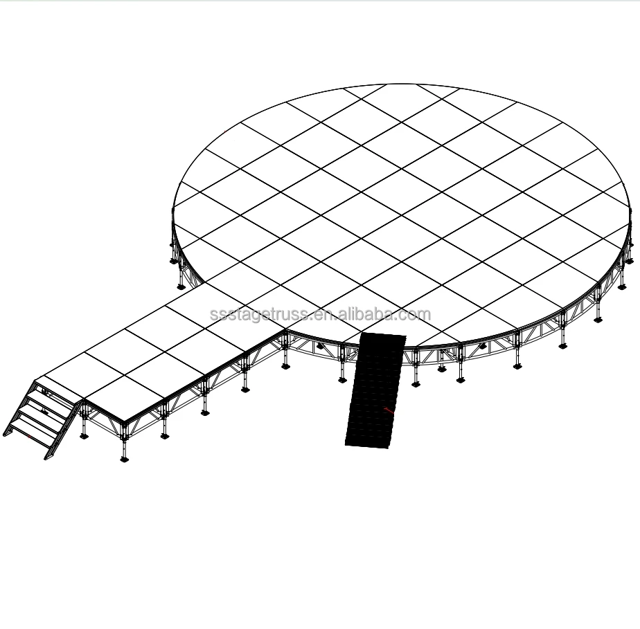 Aluminum Adjustable Height Round Stage with Runway Suitable for Concerts, Weddings and Fashion Shows