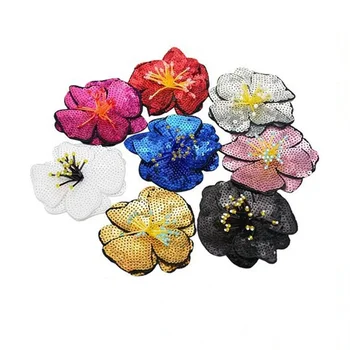 Handmade Embroidery Iron On Applique For Diy Clothing Hat Bag Lovely 3d Flower Sequin Beaded Patch