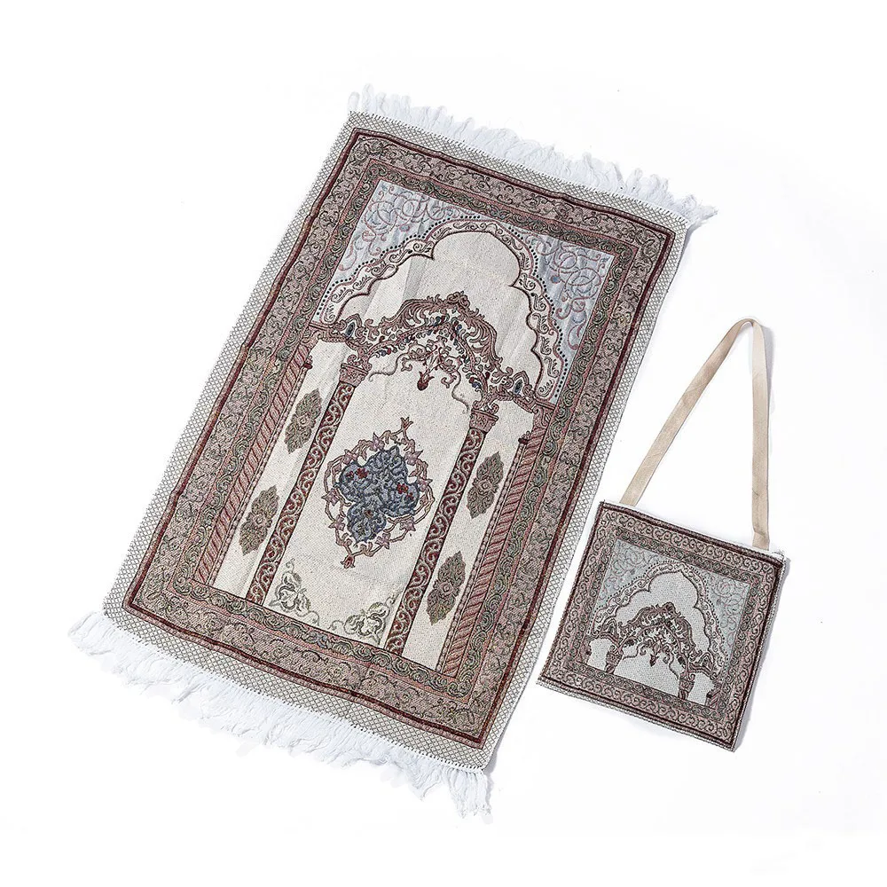 ZIRAN Muslim Cotton Prayer Mat Ethnic Patterns Islamic Carpet Blanket Rug with Tassel Prayer Mat-Cotton 