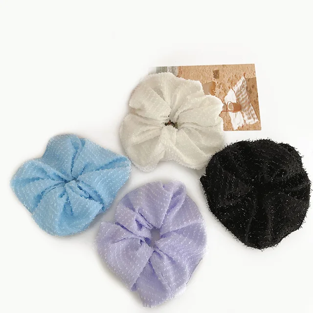 Korean Fabric Pleated Spa Headband Large Scrunchies Simple Color Sweet High Elastic Hair Bands For Girl Hair Bands For Women