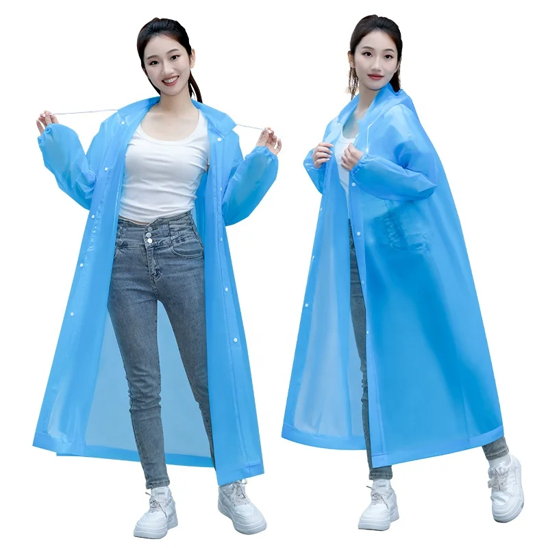 Disposable Single-Person Long Raincoat Hood Transparent Waterproof blue Eva Plastic rain coat Boys Girls Emergency Situations