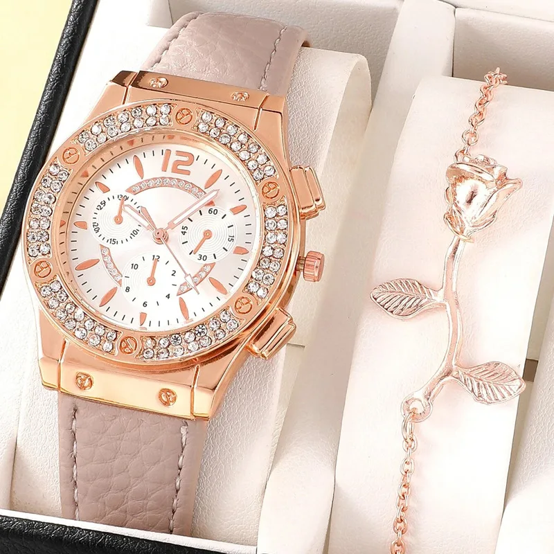 Luxury Women Fashion Elegant Wristwatch With Flower Bracelet Quartz