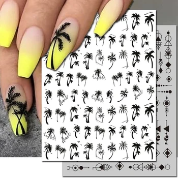 3D Nail Art Decals Geometric Lines Coconut Tree Palms Leaves Flowers Adhesive Sliders Nail Stickers Decorated Manicure Wholesale